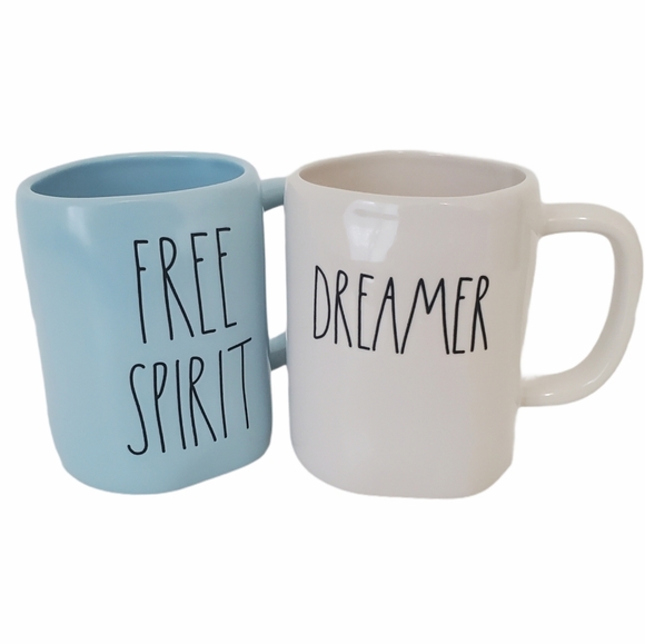Rae Dunn Artisan Mug Pair- DREAMER & FREE SPIRIT - Picture 1 of 7